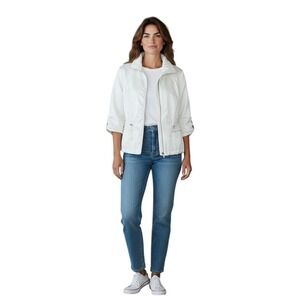 Zenergy by Chicos Cream colored Crocodile Embossed Full Zip Shimmer Jacket - M